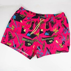 NEW ASOS 80s Hot Pink Drawstring Elastic Waist Swim Trunks Boys